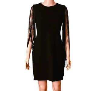 Taylor Black Long Sleeve Dress with Fringe